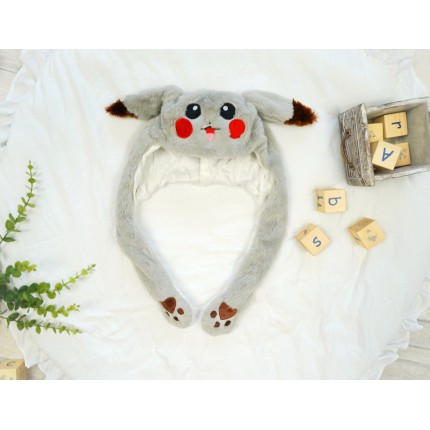 Szara CZAPKA zabawka dziecięca królik z ruchomymi uszami