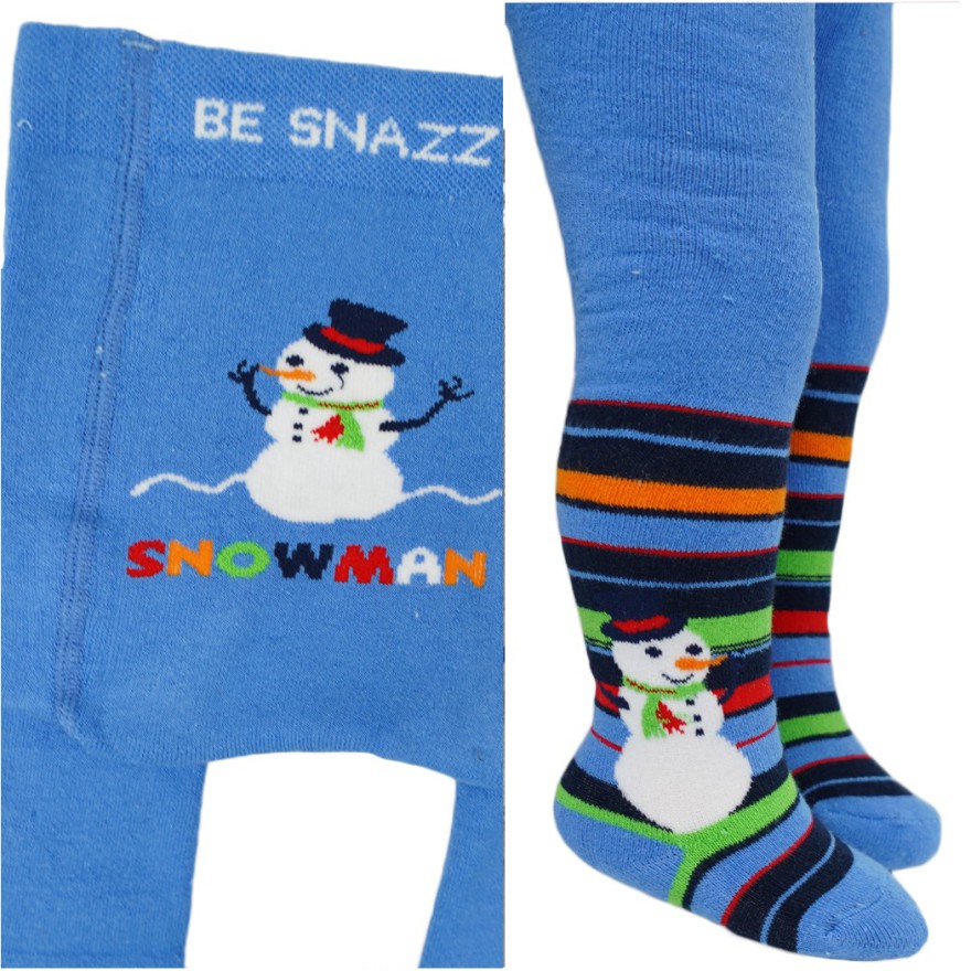 RAJSTOPY frotte GRUBE niebieskie snowman wzór 618