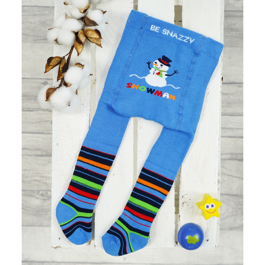 RAJSTOPY frotte GRUBE niebieskie snowman wzór 618