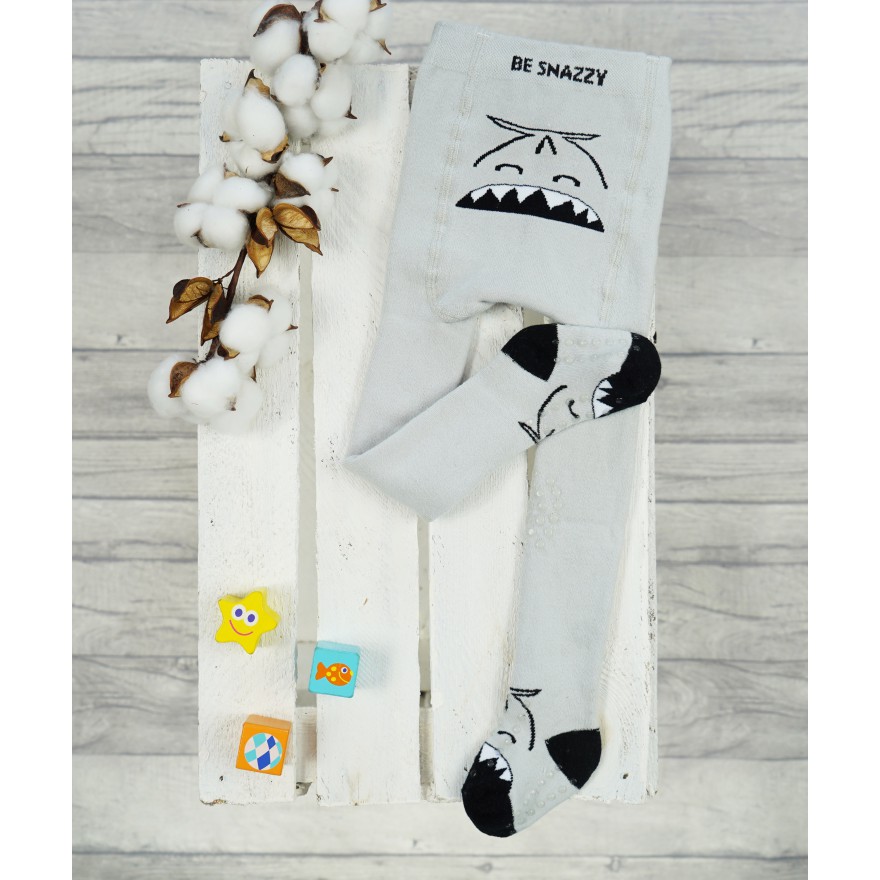 RAJSTOPY frotte GRUBE POTRÓJNY ABS popielate z rekinem wzór 604