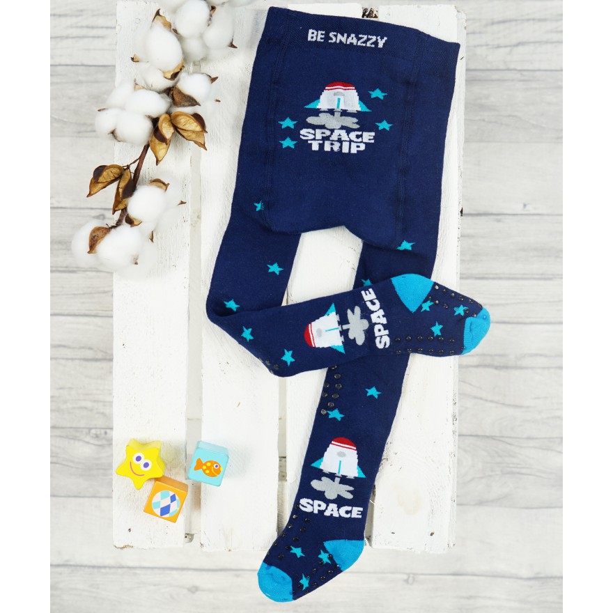 RAJSTOPY frotte GRUBE POTRÓJNY ABS granatowe w rakietę wzór 606