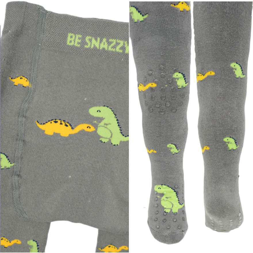 RAJSTOPY frotte GRUBE POTRÓJNY ABS khaki w dinozaury wzór 608