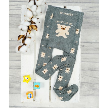 RAJSTOPY frotte GRUBE POTRÓJNY ABS szare w misie wzór 610