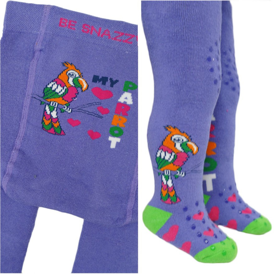 RAJSTOPY frotte do RACZKOWANIA 3x ABS fioletowe z papugą wzór 623