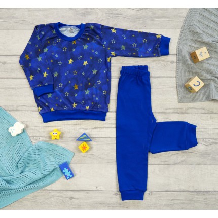 Chabrowa PIŻAMA w gwiazdki długi rękaw wzór 417