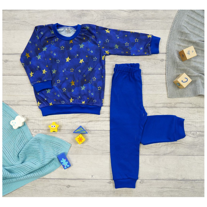 Chabrowa PIŻAMA w gwiazdki długi rękaw wzór 417