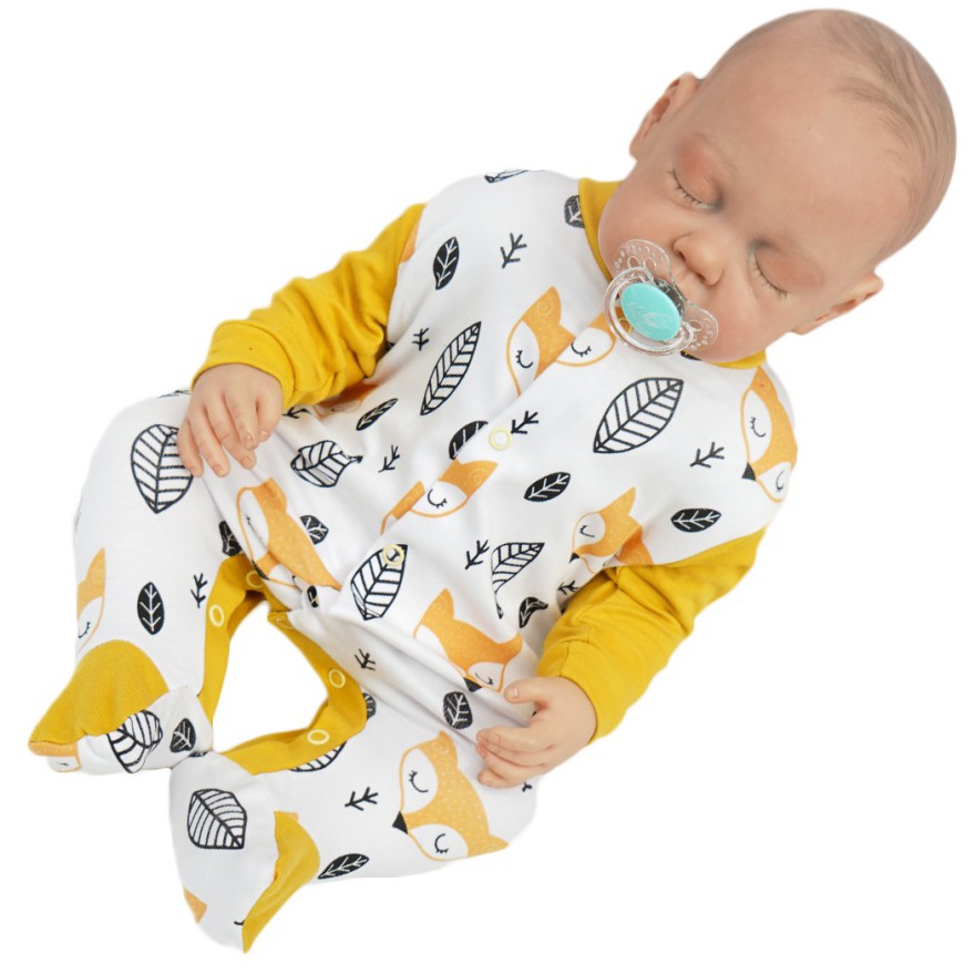 WCZEŚNIAK pajac pajacyk musztardowy w liski wzór 412