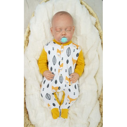 WCZEŚNIAK pajac pajacyk musztardowy w liski wzór 412