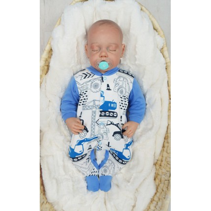 Pajac pajacyk bawełniany niebieski w koparki wzór 386n