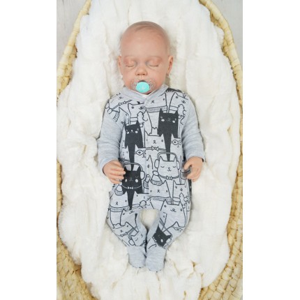 WCZEŚNIAK pajac pajacyk szary w koty wzór 411