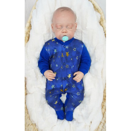 WCZEŚNIAK pajac pajacyk chabrowy w gwiazdki wzór 417