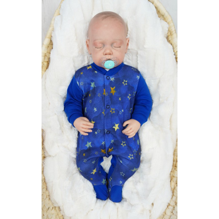 WCZEŚNIAK pajac pajacyk chabrowy w gwiazdki wzór 417