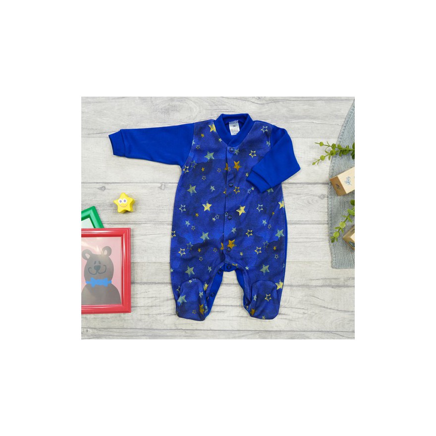 WCZEŚNIAK pajac pajacyk chabrowy w gwiazdki wzór 417