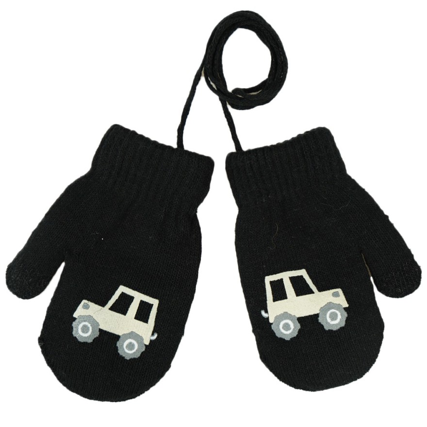 Czarne RĘKAWICZKI ciepłe 1P AUTO sznurek dotyk r. 110-134