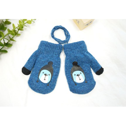 Niebieskie RĘKAWICZKI ciepłe 1P MIŚ sznurek dotyk r. 110-134