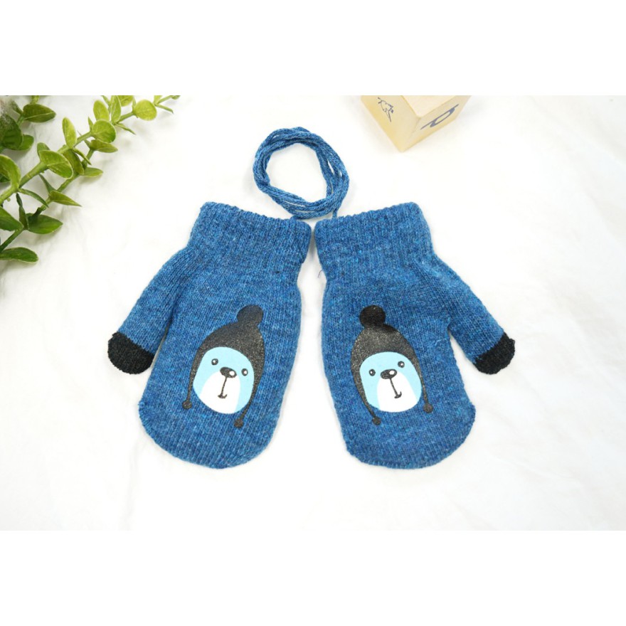 Niebieskie RĘKAWICZKI ciepłe 1P MIŚ sznurek dotyk r. 110-134