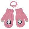 Różowe RĘKAWICZKI ciepłe 1P PINGWIN sznurek dotyk r. 110-134