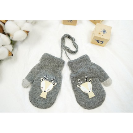 Szare RĘKAWICZKI ciepłe 1P JELONEK sznurek dotyk r. 110-134