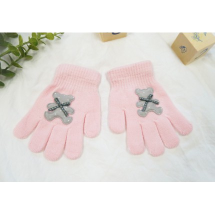Różowe rękawiczki 5P z aplikacją MISIA 3D r.110-134