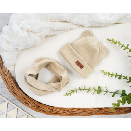 Piaskowy komplet BEAR czapka + komin wiosna/jesień
