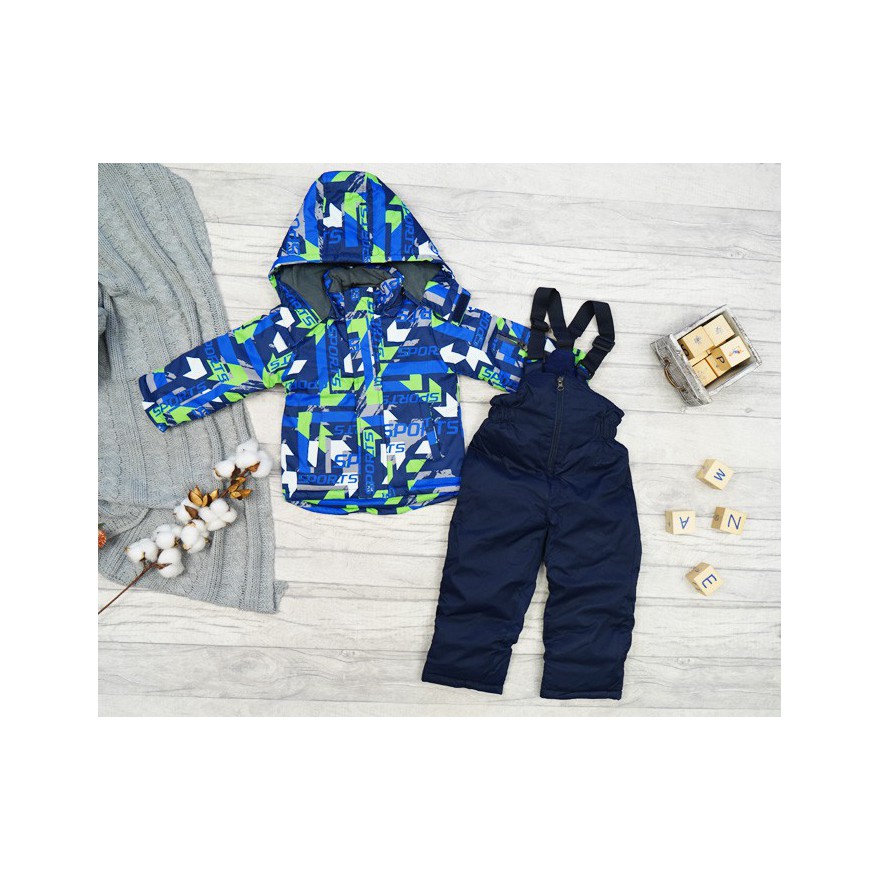 ZIMOWY KOMBINEZON dwuczęściowy z zielonym SPORTS kurtka + spodnie