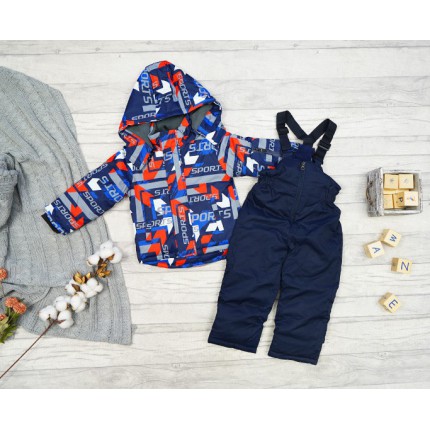 ZIMOWY KOMBINEZON dwuczęściowy z czerwonym SPORTS kurtka + spodnie