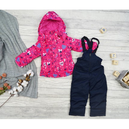 ZIMOWY KOMBINEZON dwuczęściowy RÓŻOWY W SERCA kurtka + spodnie