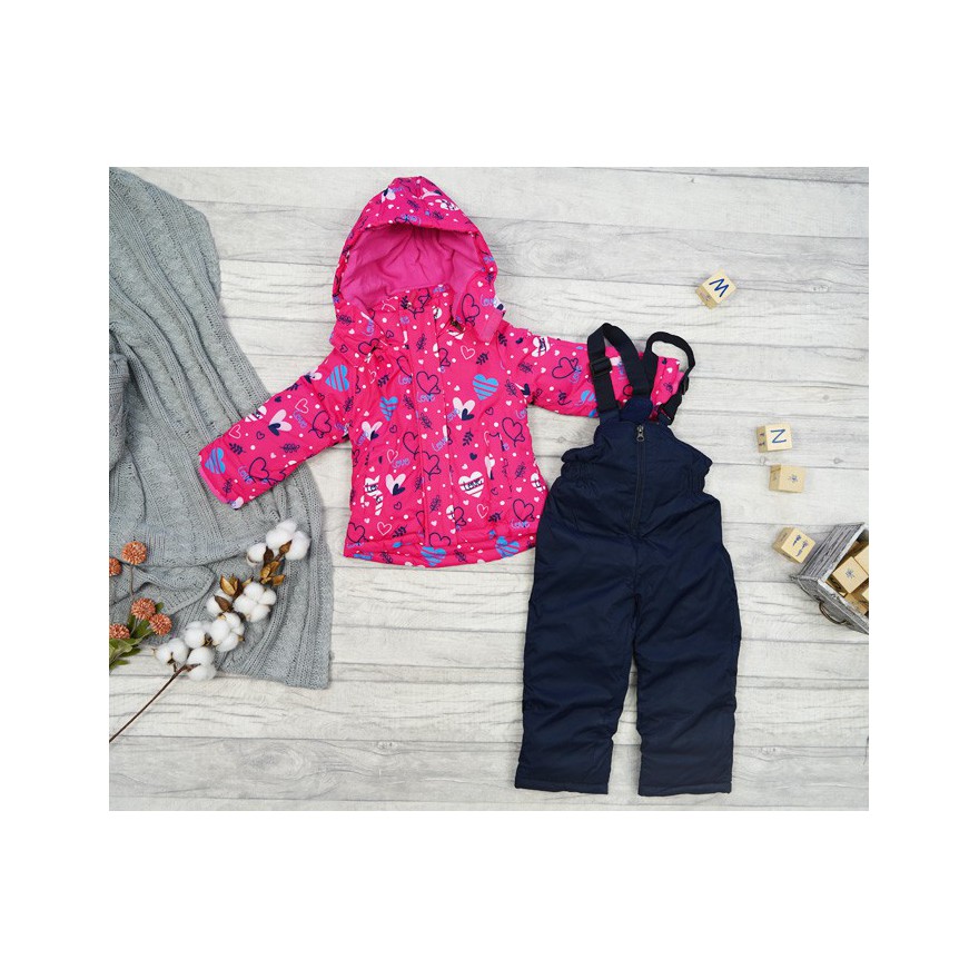 ZIMOWY KOMBINEZON dwuczęściowy RÓŻOWY W SERCA kurtka + spodnie