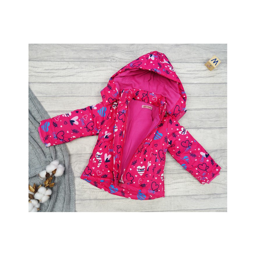 ZIMOWY KOMBINEZON dwuczęściowy RÓŻOWY W SERCA kurtka + spodnie