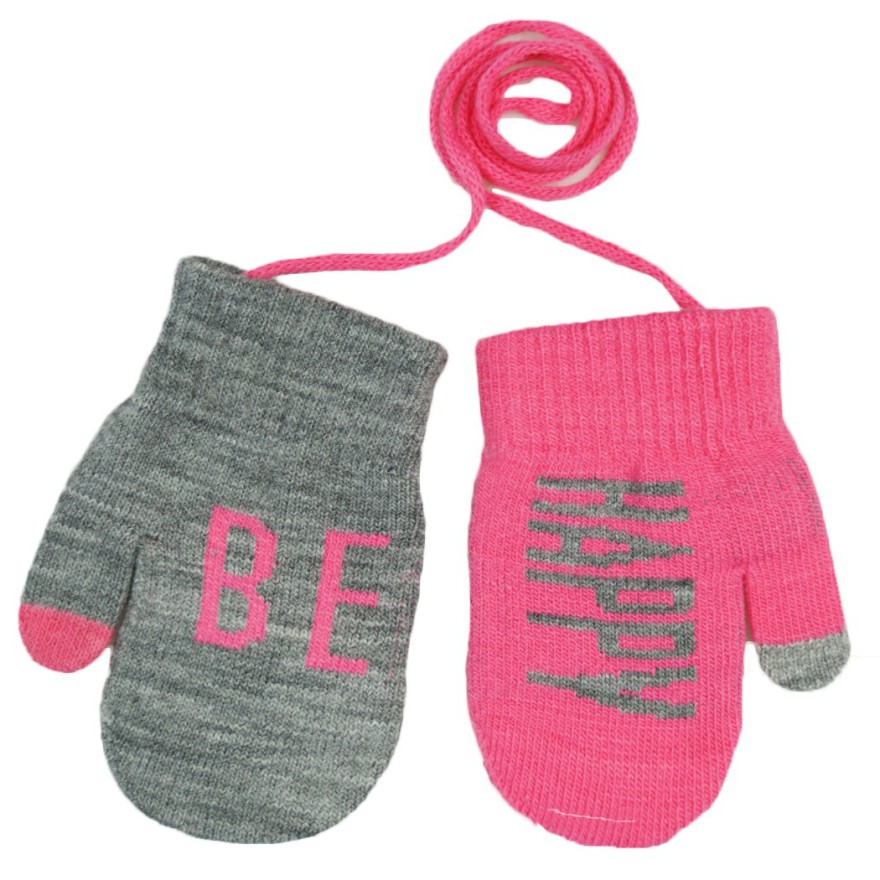 Amarantowo- grafitowe RĘKAWICZKI 1P sznurek BE HAPPY r. 98-134