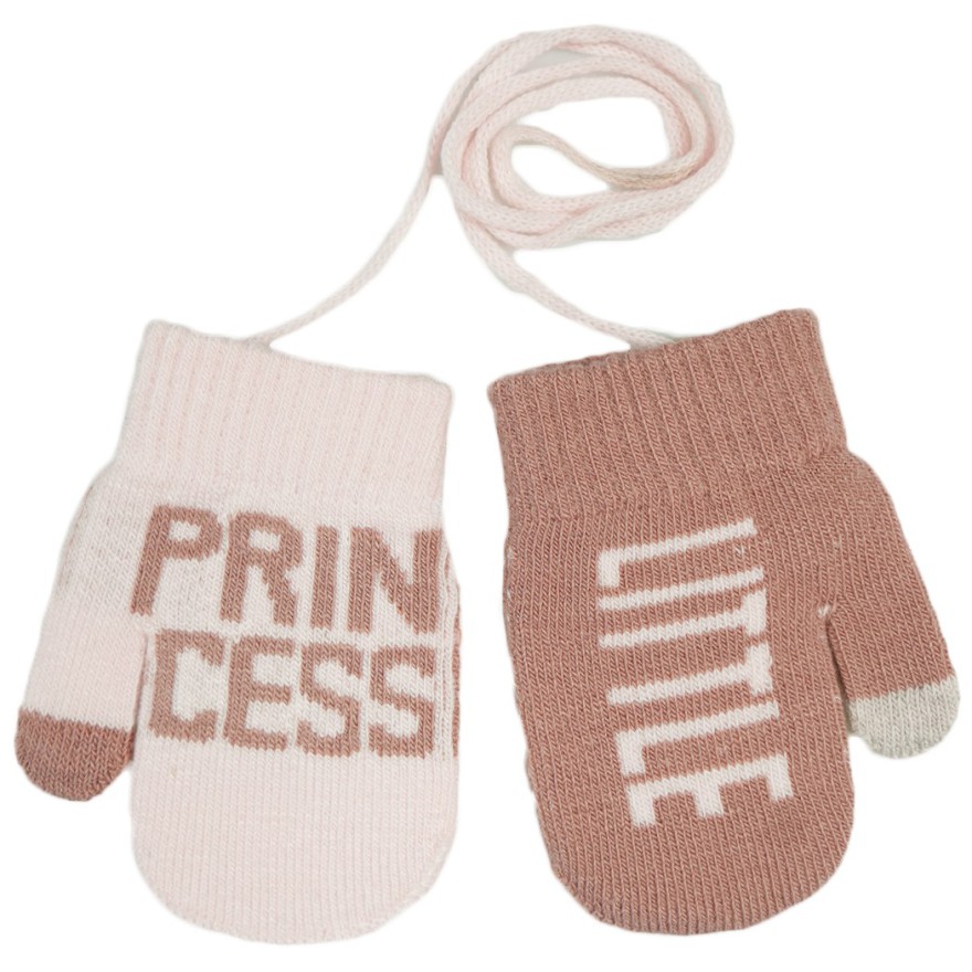 Różowo- pudrowe RĘKAWICZKI 1P sznurek LITTLE PRINCESS r. 98-134