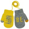 Musztardowo- szare RĘKAWICZKI 1P sznurek BE HAPPY r. 98-134