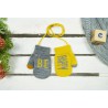 Musztardowo- szare RĘKAWICZKI 1P sznurek BE HAPPY r. 98-134
