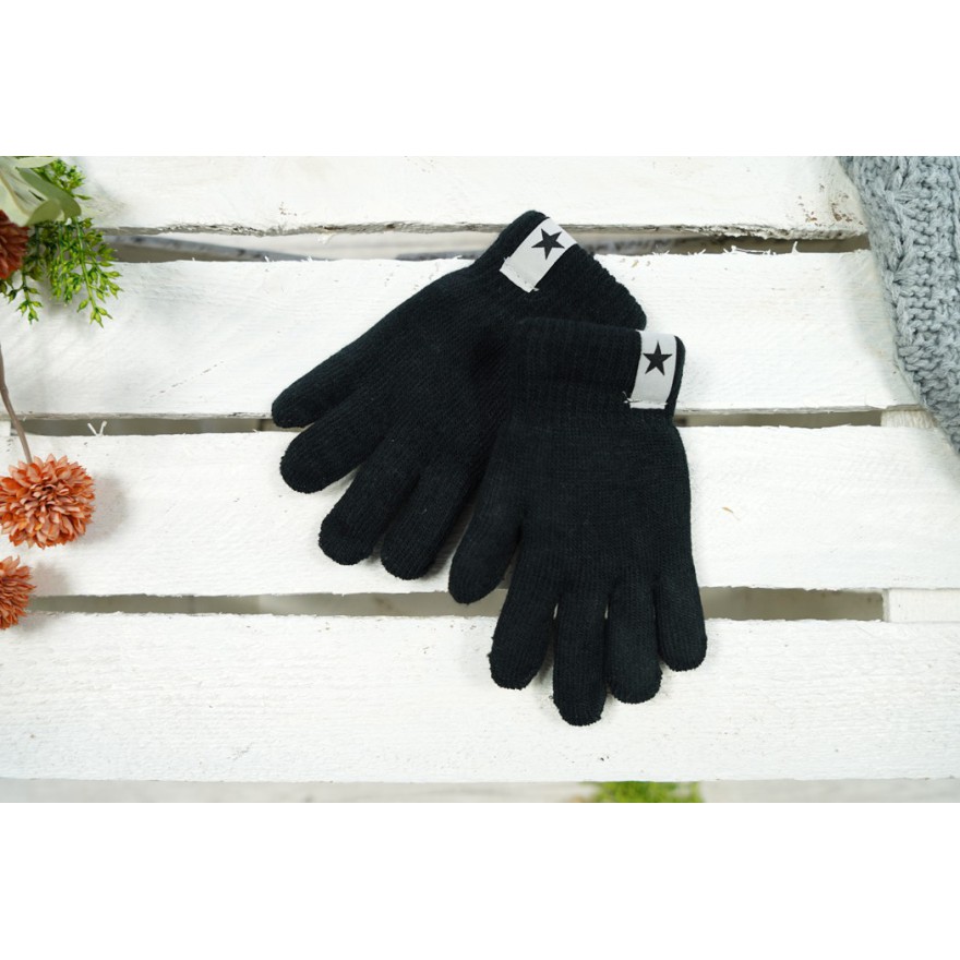 Czarne rękawiczki ocieplane 5P z naszywką GWIAZDA r.122-158