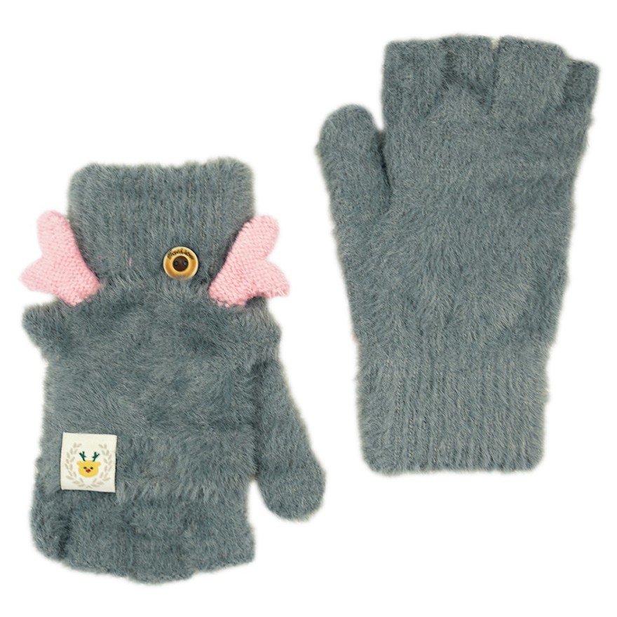 Grafitowe rękawiczki futerkowe RENIFERKI z kapturkiem r.116-164