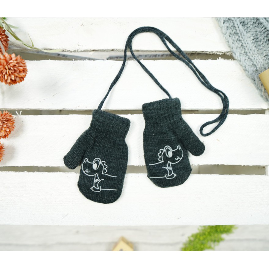 Grafitowe RĘKAWICZKI ciepłe 1P na sznurku DINO r. 56-86