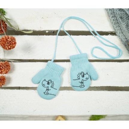 Miętowe RĘKAWICZKI ciepłe 1P na sznurku DINO r. 56-86