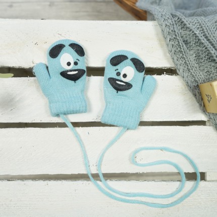 Miętowe RĘKAWICZKI ciepłe 1P na sznurku PIES r. 98-104