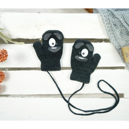 Grafitowe RĘKAWICZKI ciepłe 1P na sznurku PIES r. 98-104