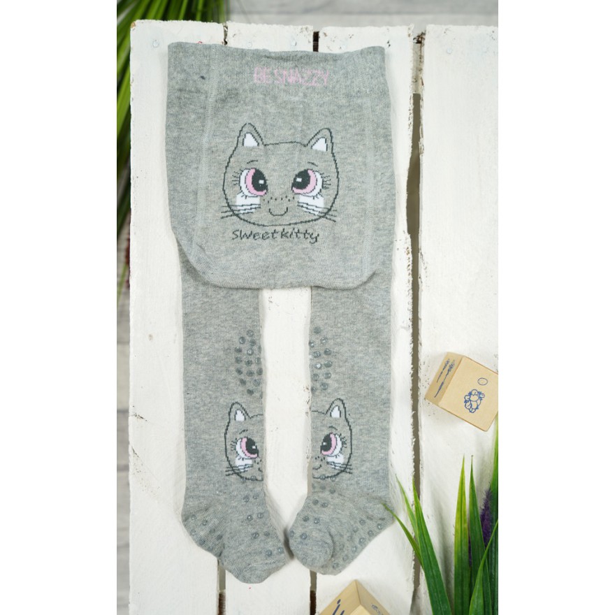 RAJSTOPY do RACZKOWANIA 3x ABS szare z kotem wzór 654