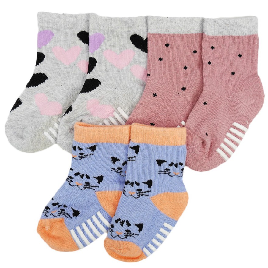 3PAK SKARPETKI z ABS KOTKI KROPKI skarpety dziewczęce D-56