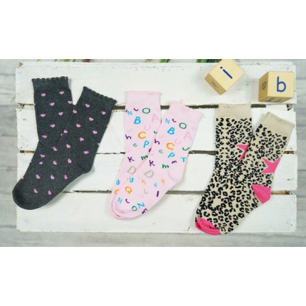 3pak SKARPETKI bawełniane LITERKI PANTERKA skarpety dziewczęce D-53