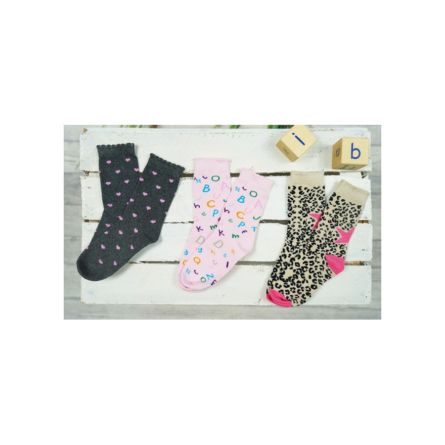 3pak SKARPETKI bawełniane LITERKI PANTERKA skarpety dziewczęce D-53