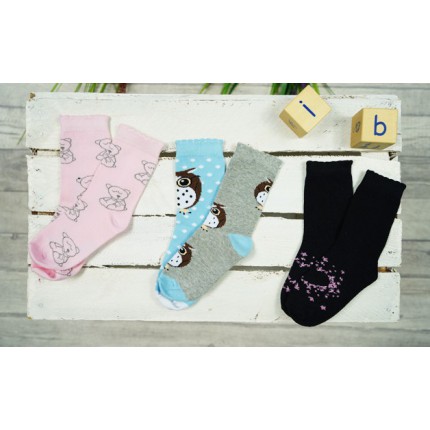3pak SKARPETKI bawełniane MISIE i SOWA skarpety dziewczęce D-54