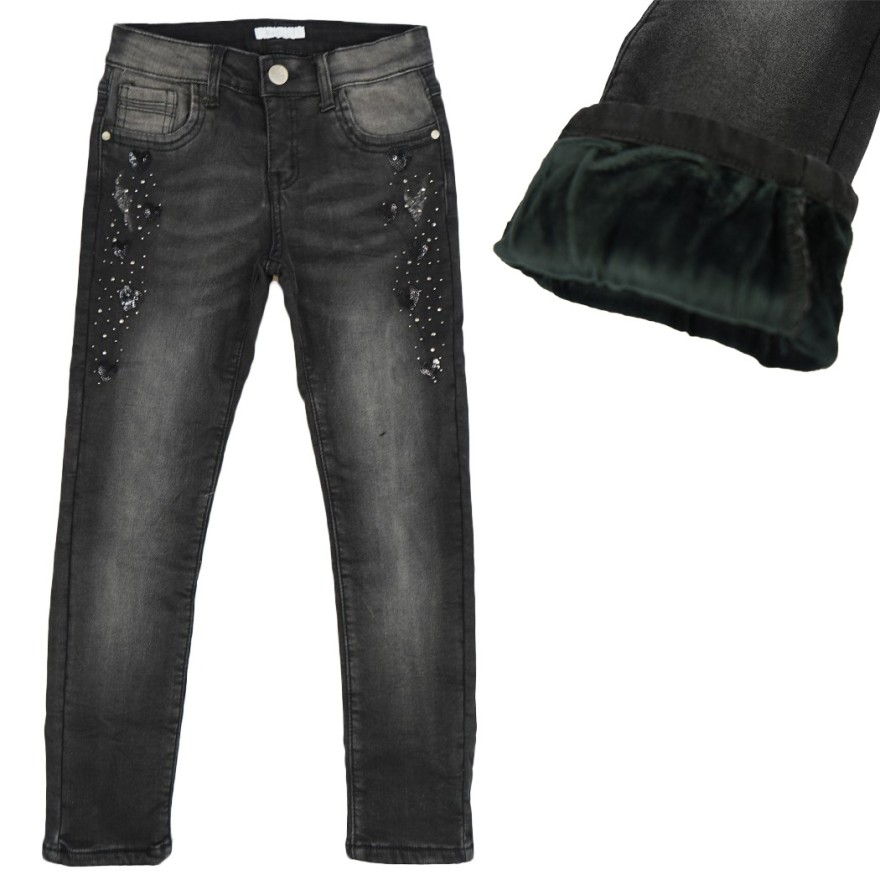 Jeansy czarne ocieplane dzety na górze