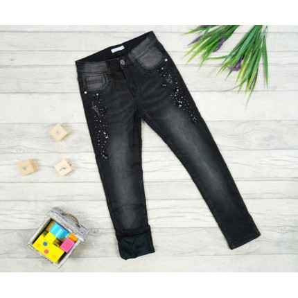 Jeansy czarne ocieplane dzety na górze