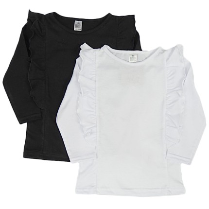 2PAK BLUZKA Z FALBANKAMI biała i czarna koszulka dziewczęca