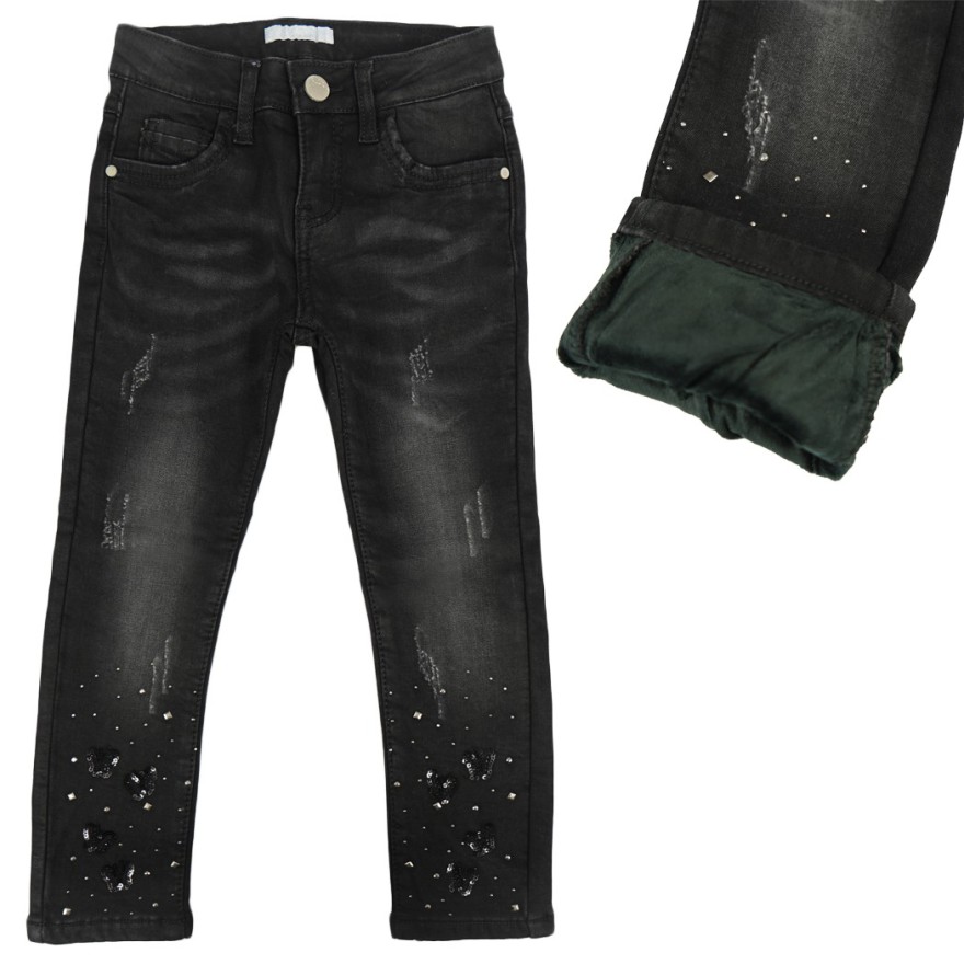 Jeansy czarne ocieplane dżety na dole