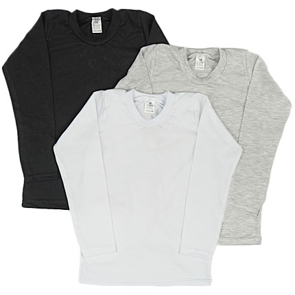 3PAK BLUZKA biała czarna szara koszulka z długim rękawem