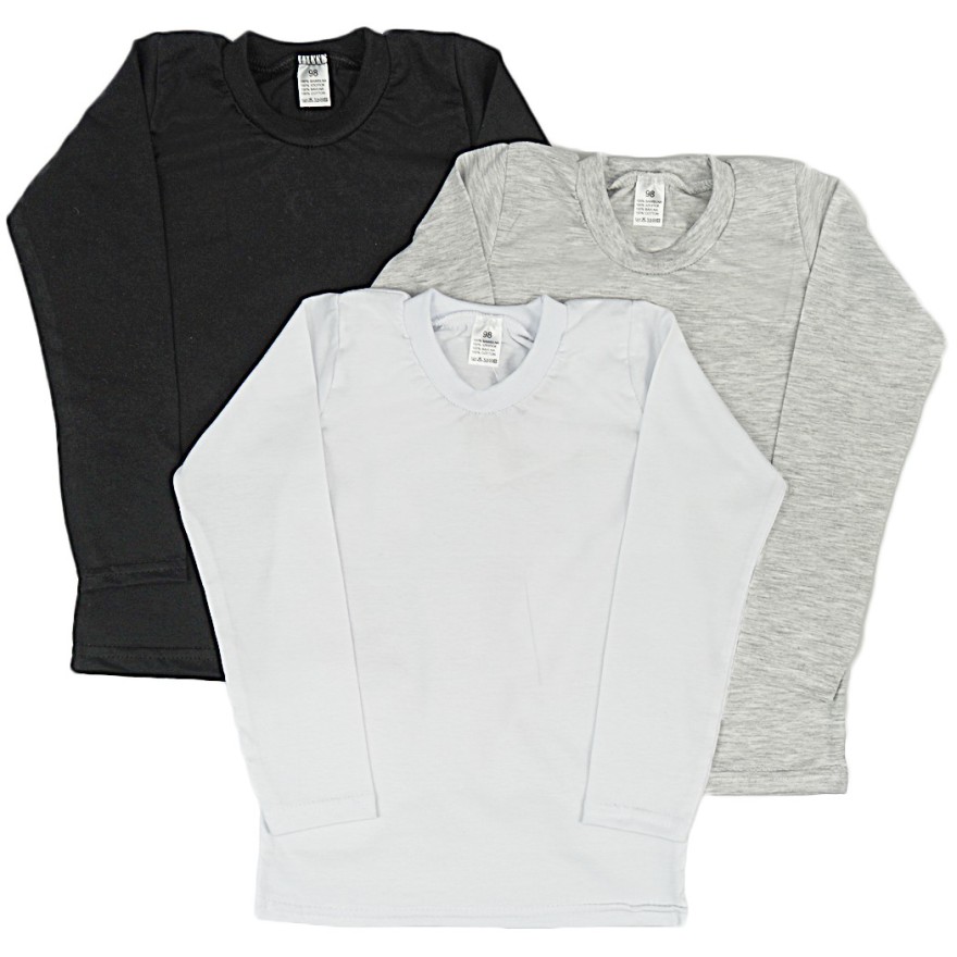 3PAK BLUZKA biała czarna szara koszulka z długim rękawem